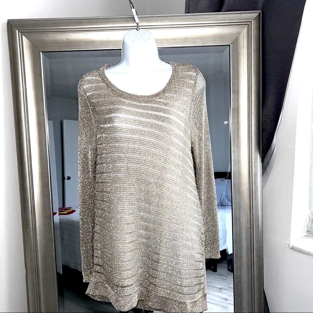 CHICO’S Silver Metallic Cardigan Sweater in Size S